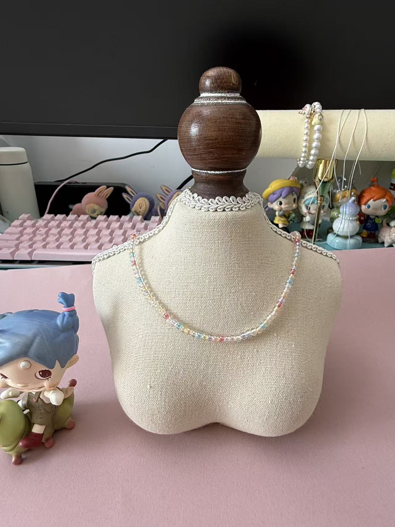 Dainty Pastel Multicolor Iridescent Seed Bead Choker Necklace for Women N12