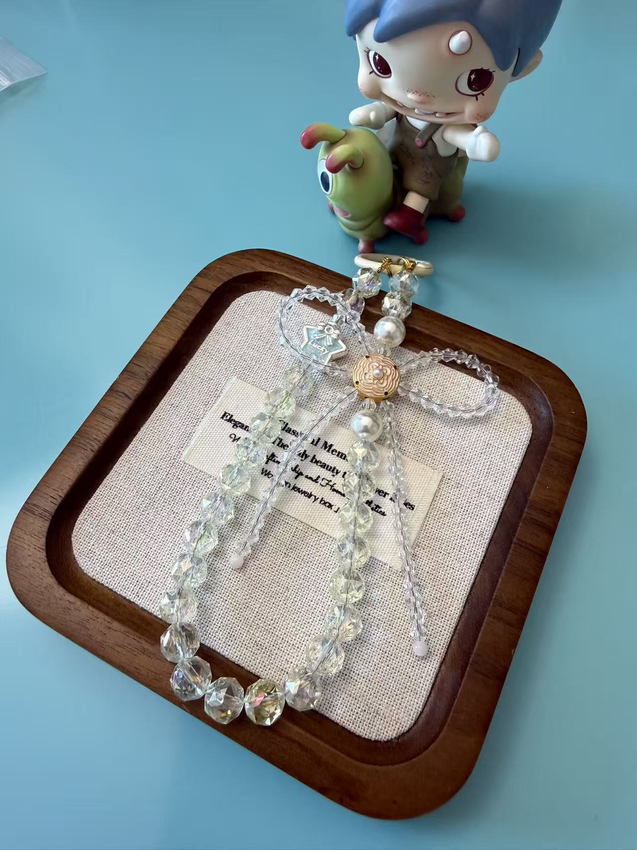 Crystal Bow Phone Charm with Lucky Star Pendant - Aesthetic Beaded Phone Strap P09