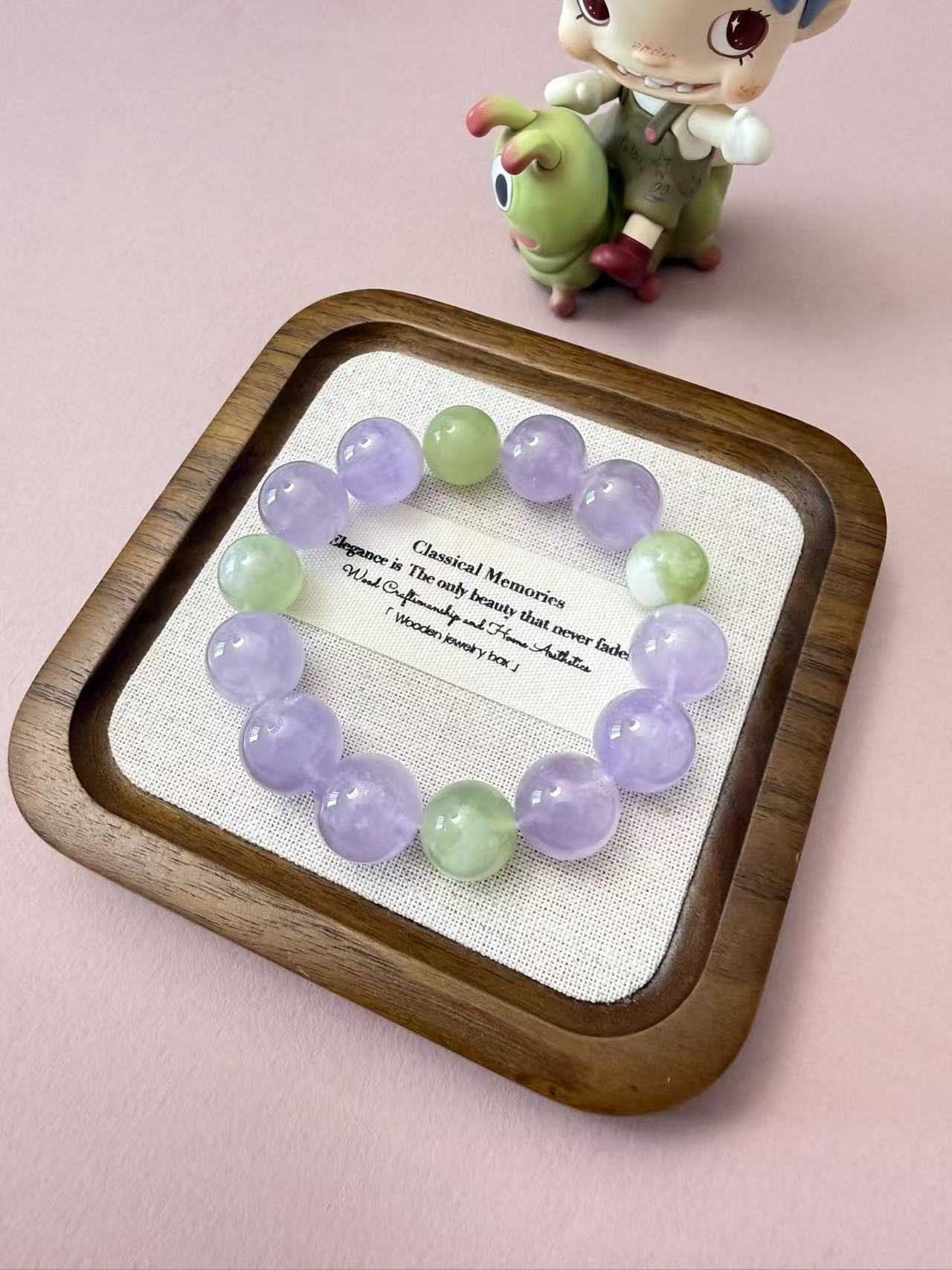 Lavender Purple & Soft Green Crystal Beaded Bracelet - Calming Pastel Stackable Healing Jewelry B371