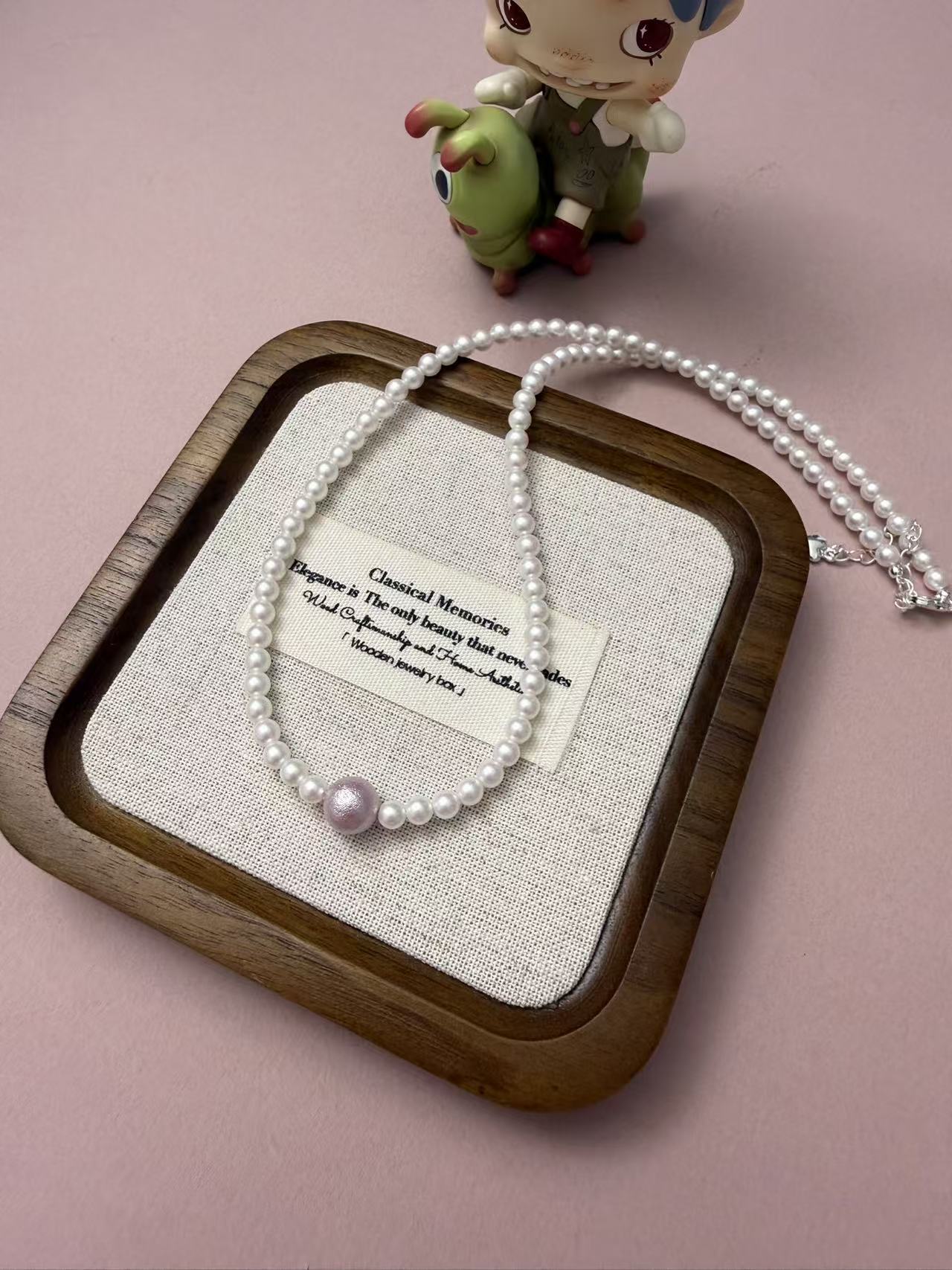 Dainty White Pearl Necklace with Single Purple Accent Bead - Classic Freshwater Pearl Choker for Women N124