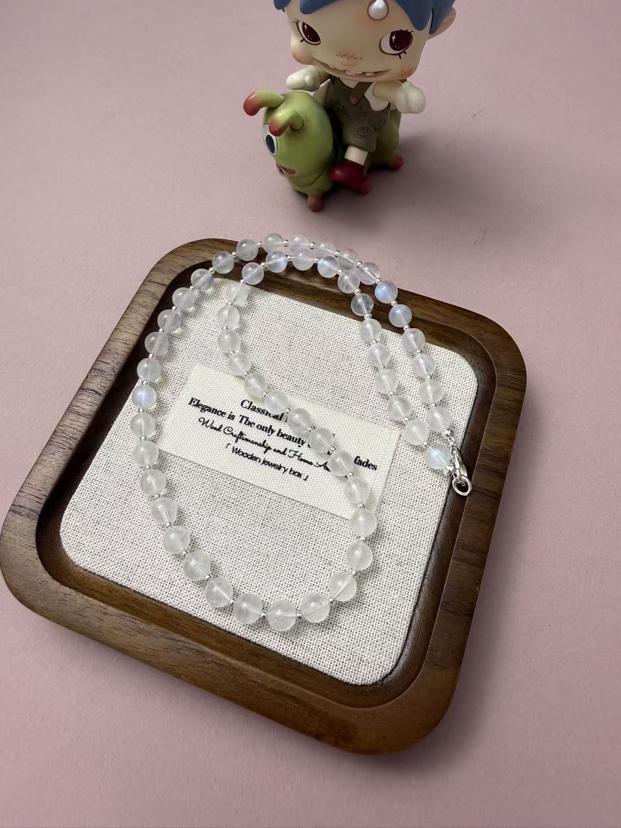 Dainty White Moonstone Beaded Necklace - Natural Moonstone Choker with Silver Accents for Women N125