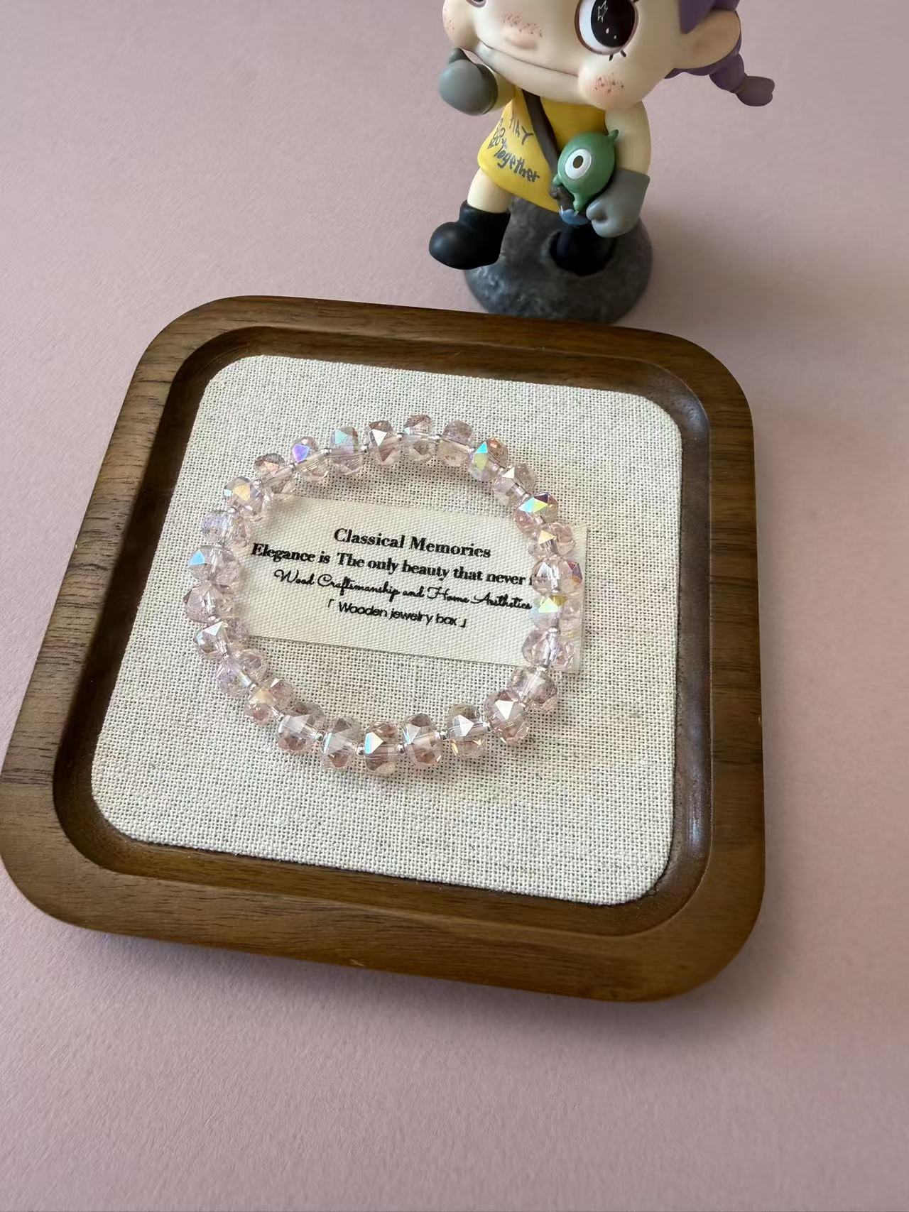 Faceted Light Pink Quartz Beaded Bracelet - Sparkly Aesthetic Crystal Jewelry for Women B392