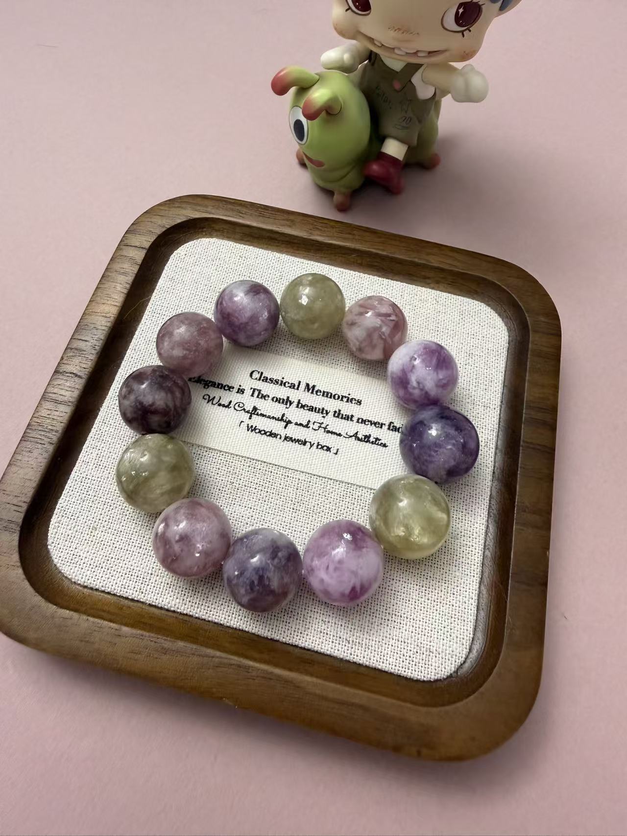 Natural Lepidolite Crystal Beaded Bracelet, Multicolor Healing Stone Jewelry B91
