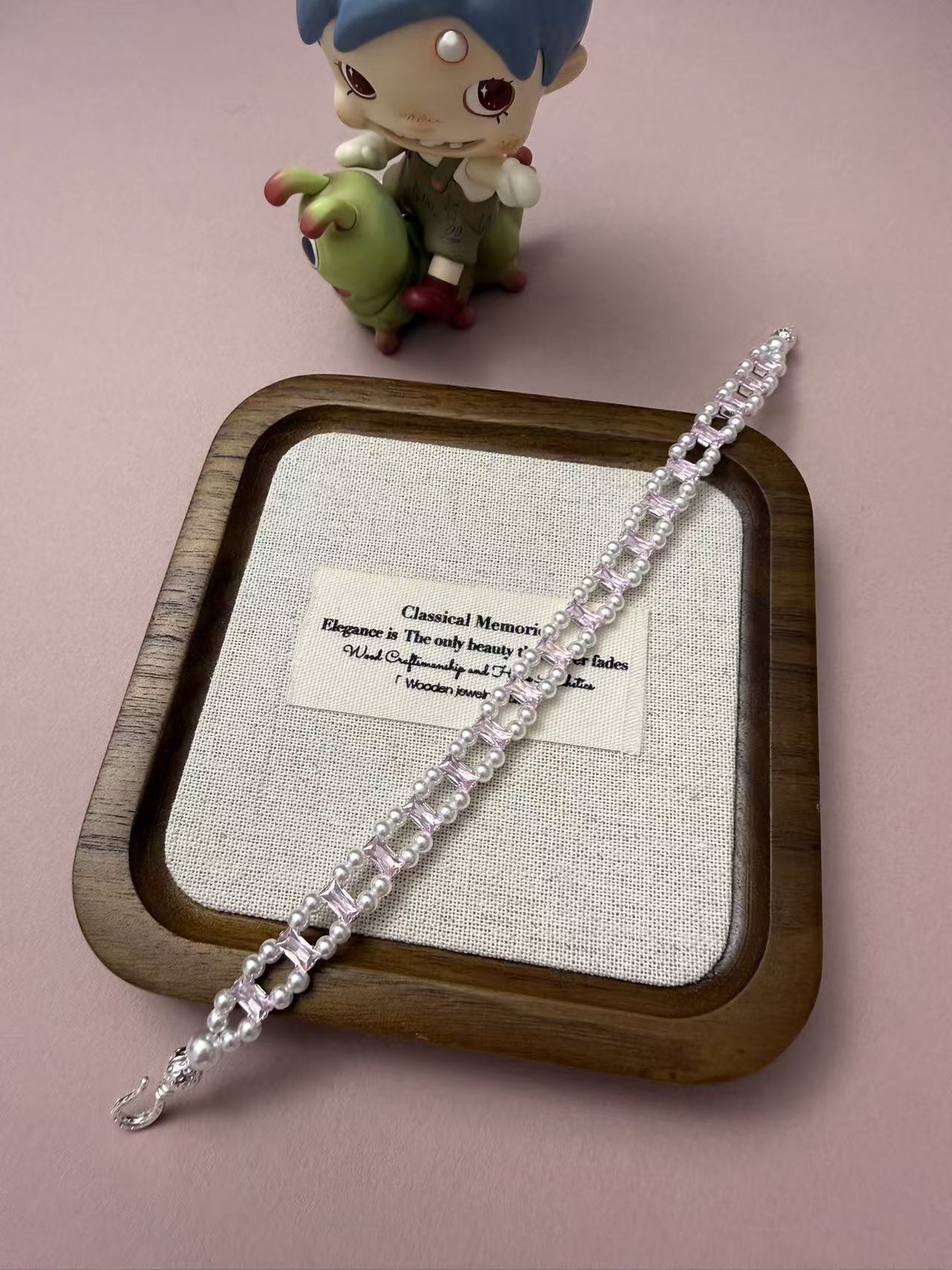 3-Color Crystal Pearl Bracelet - Luxury Dainty Emerald/Pink/Sapphire Tone Tennis Bracelet for Women B22