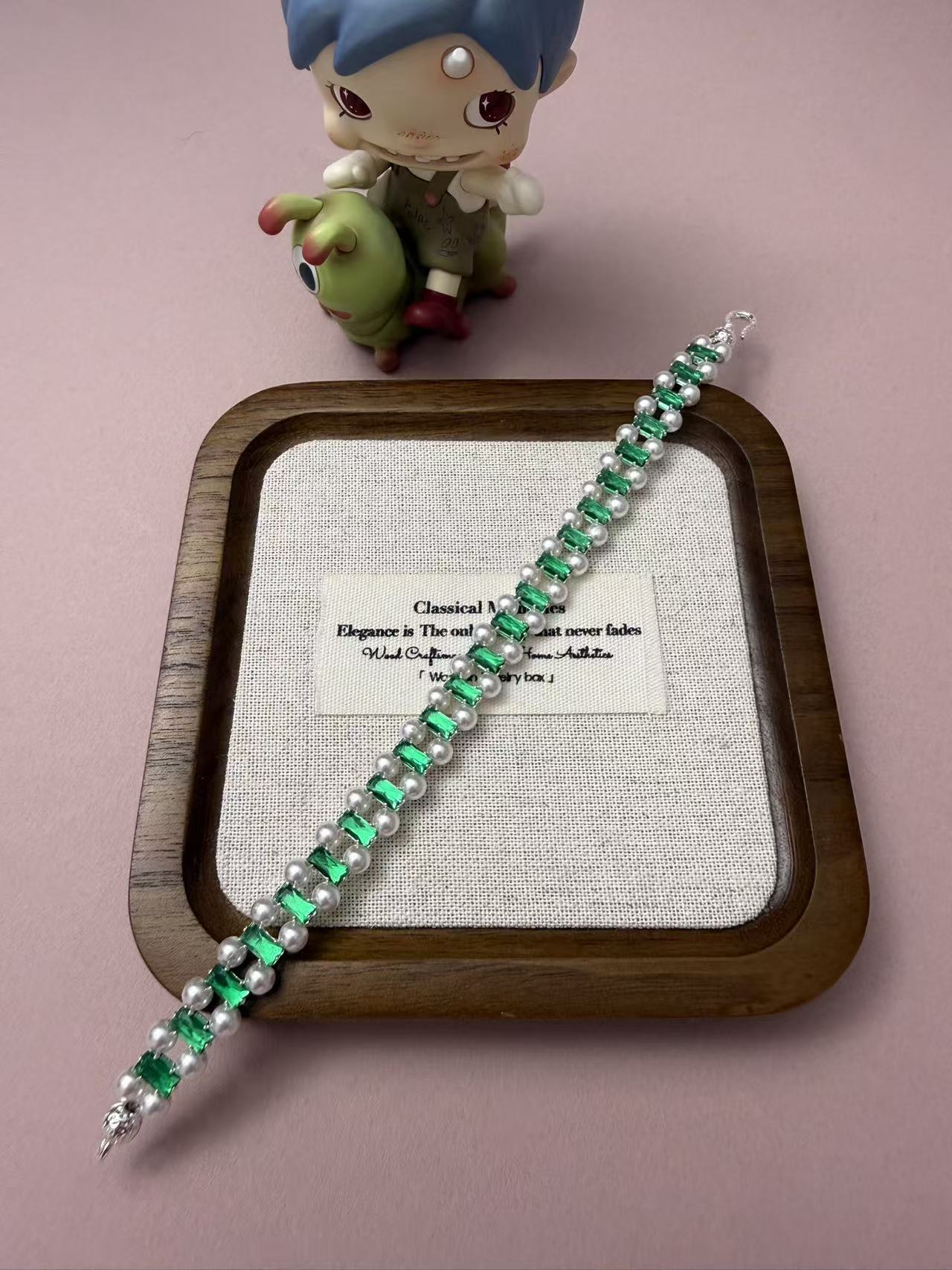 3-Color Crystal Pearl Bracelet - Luxury Dainty Emerald/Pink/Sapphire Tone Tennis Bracelet for Women B22
