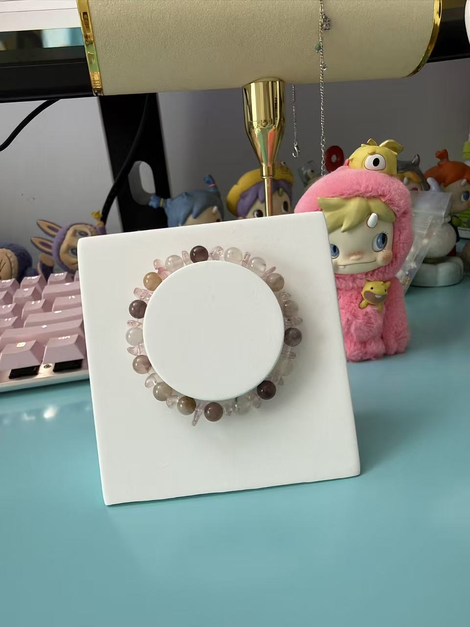 Muted Pink & Gray Natural Crystal Bead Bracelet | Dainty Stackable Gemstone Jewelry for Women B173