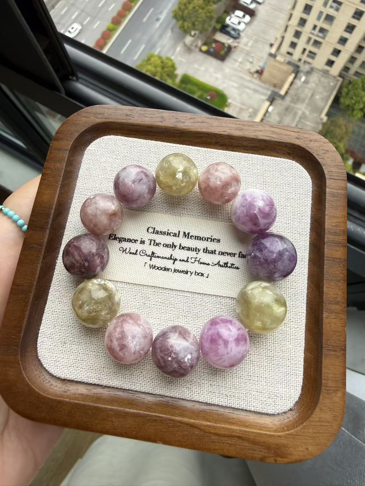 Natural Lepidolite Crystal Beaded Bracelet, Multicolor Healing Stone Jewelry B91
