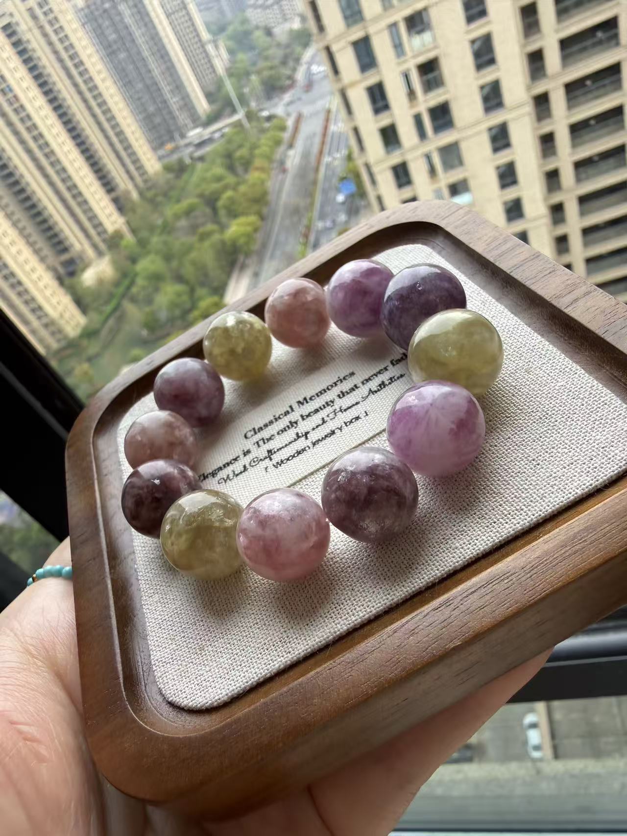 Natural Lepidolite Crystal Beaded Bracelet, Multicolor Healing Stone Jewelry B91