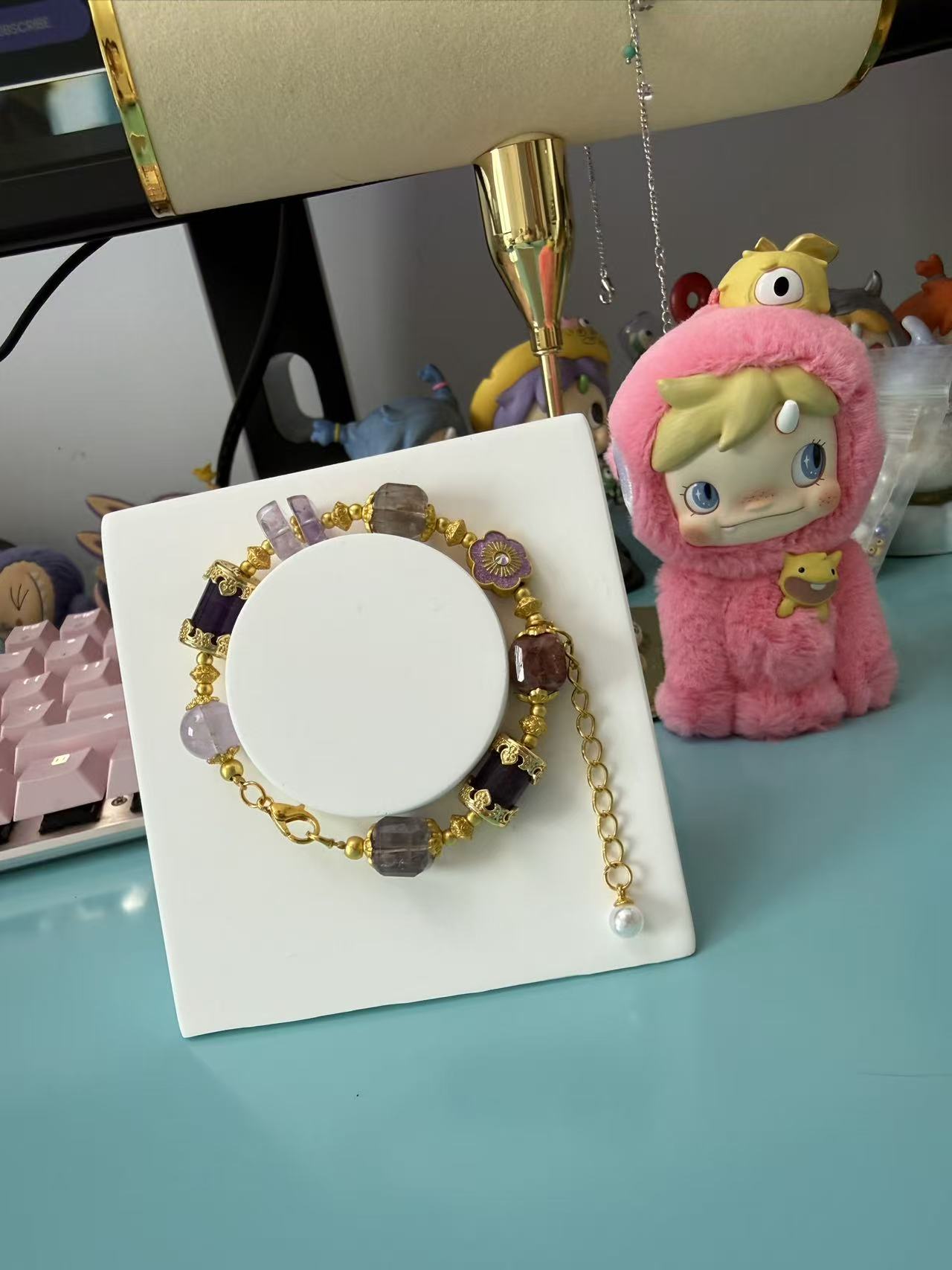 Chinese Style Amethyst Multi-Stone Bracelet with Gold Details B207