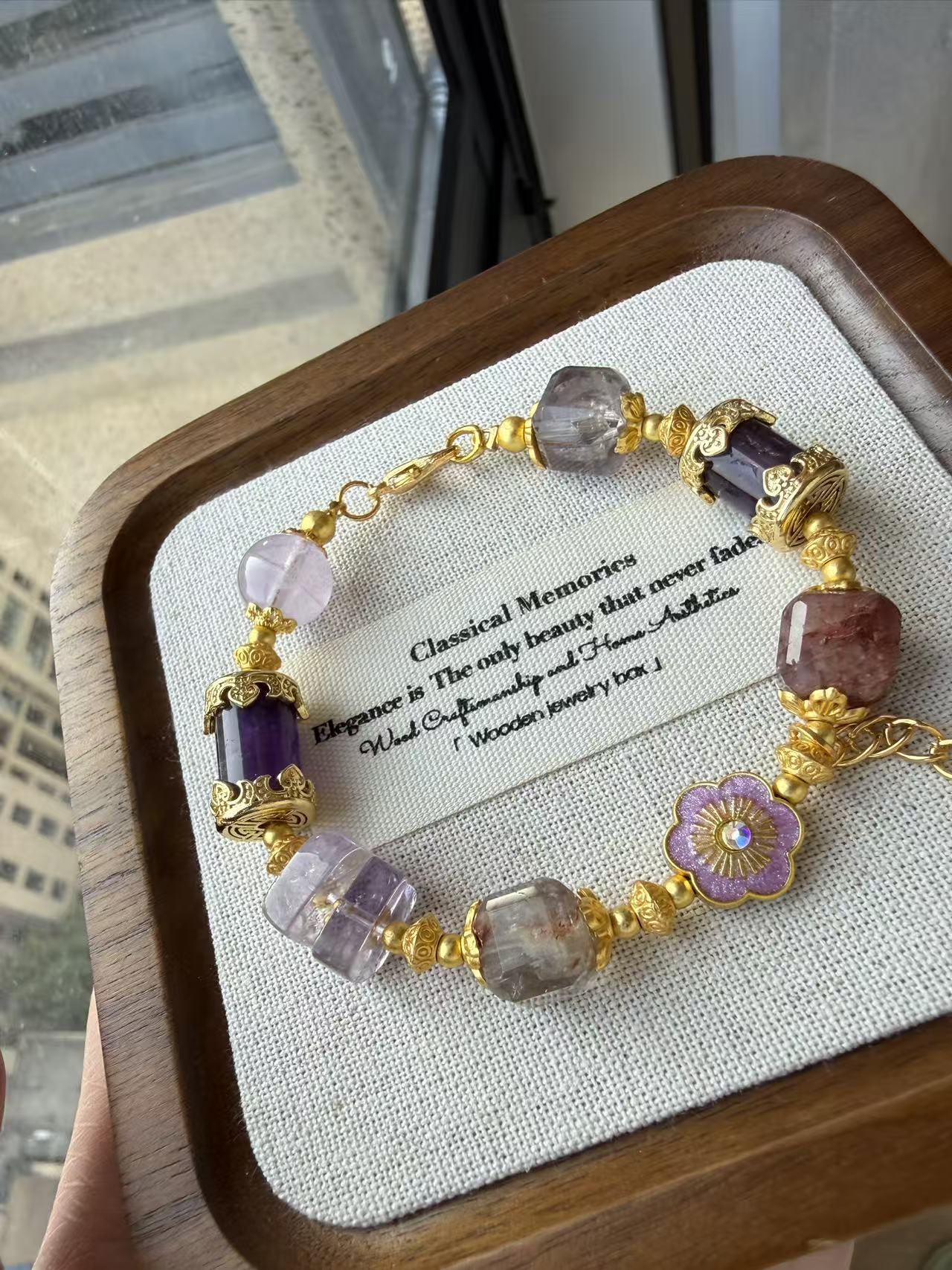 Chinese Style Amethyst Multi-Stone Bracelet with Gold Details B207