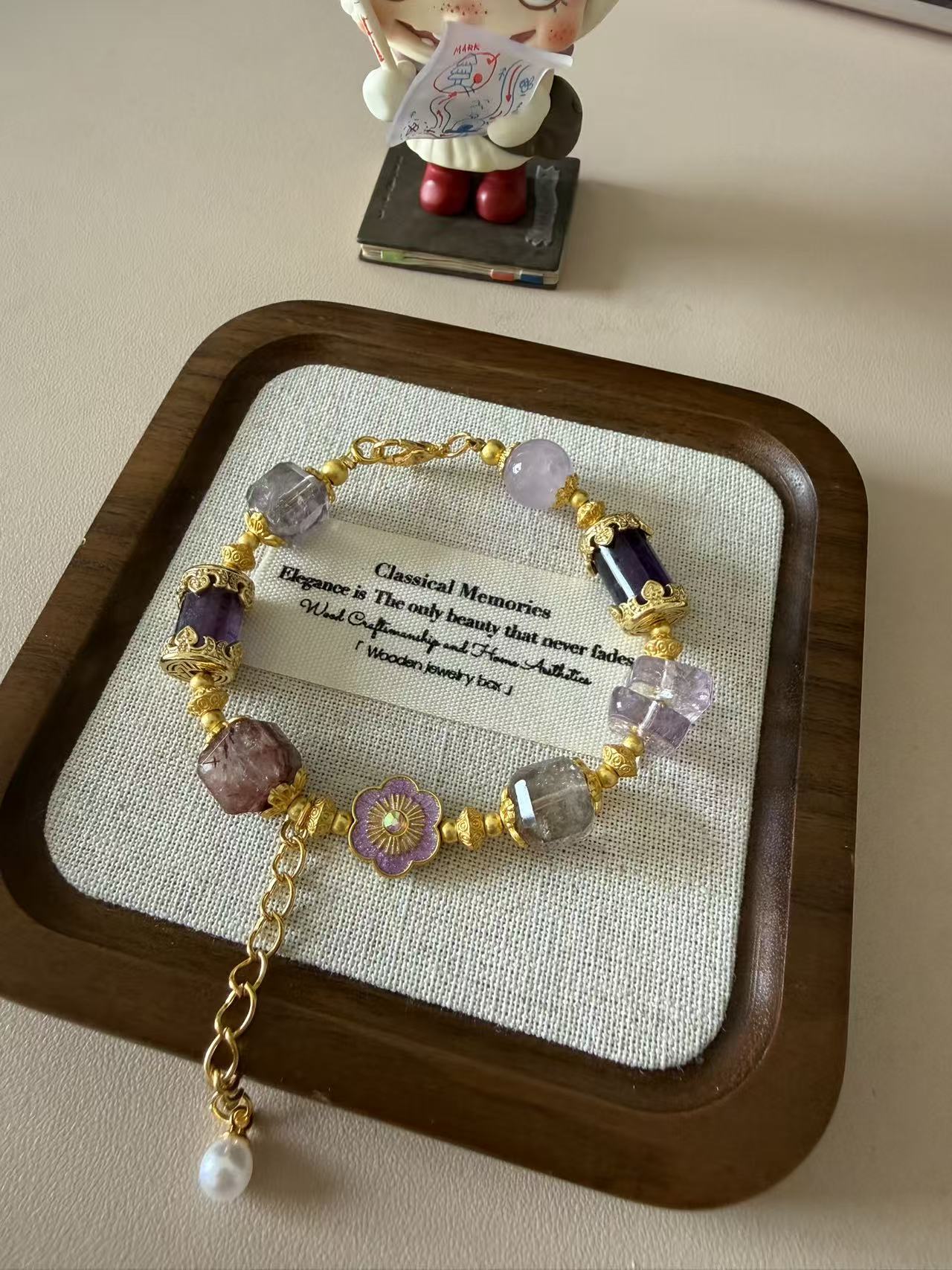 Chinese Style Amethyst Multi-Stone Bracelet with Gold Details B207