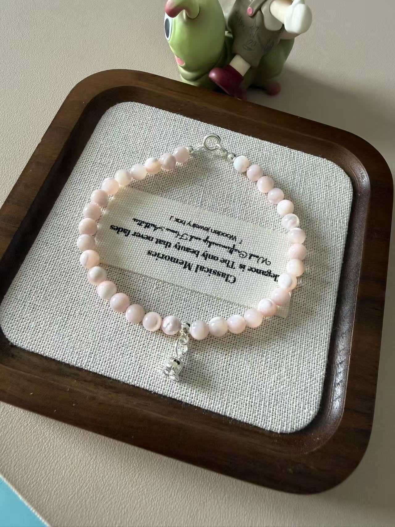 Pink Shell Pearl Beaded Bracelet with Silver Charm - Dainty Natural Shell Bracelet for Women B103