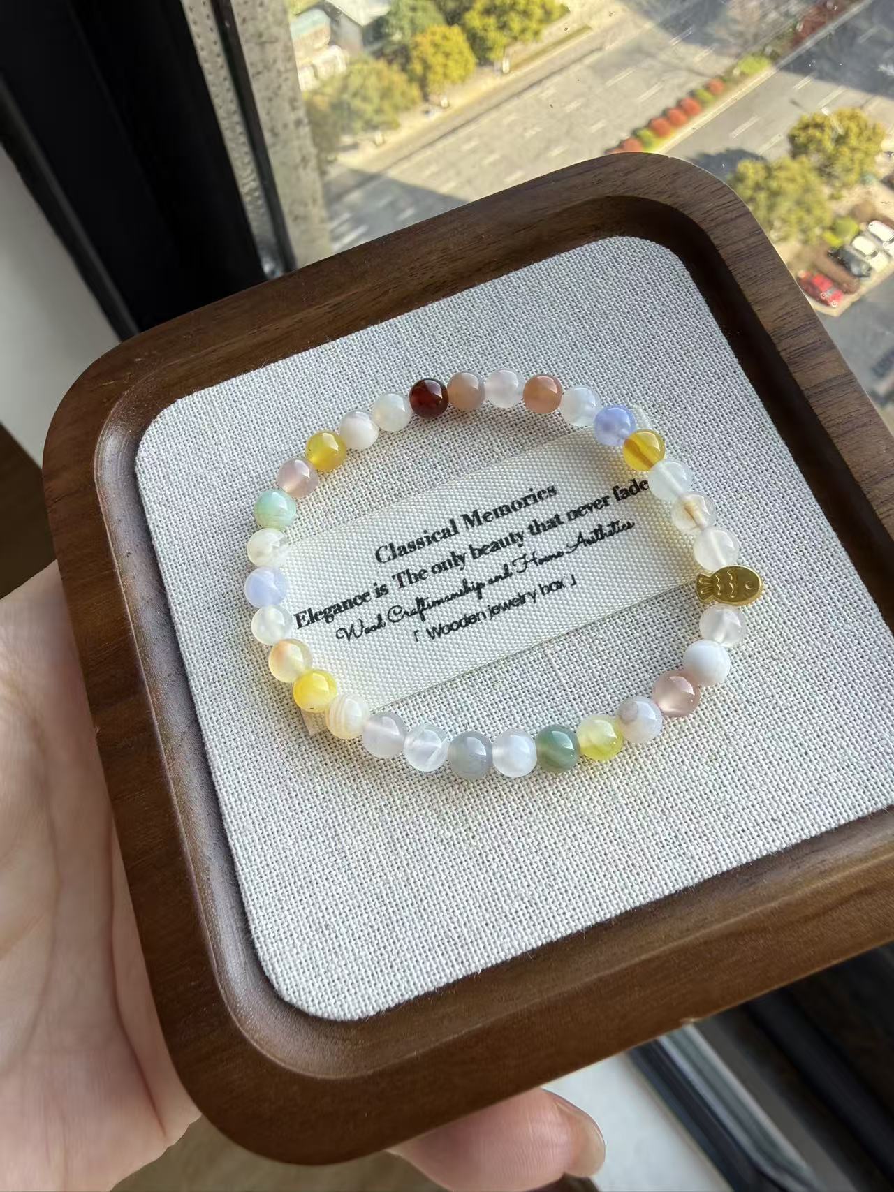 Multi-Color Agate Beaded Bracelet with Gold Fish Charm - Dainty Healing Crystal Bracelet for Women B62