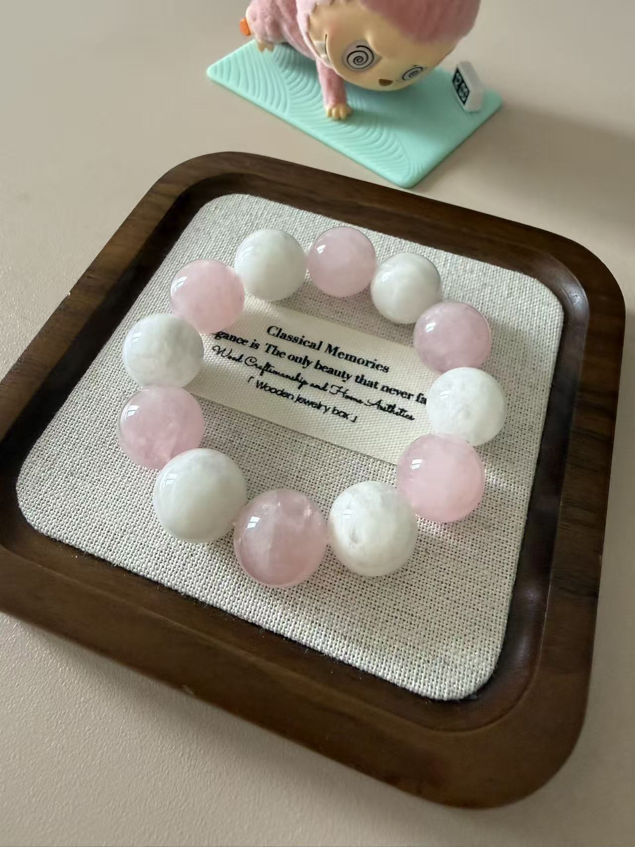 Rose Quartz & Snow Ghost Quartz Beaded Bracelet - Natural Healing Crystal Jewelry for Women B82