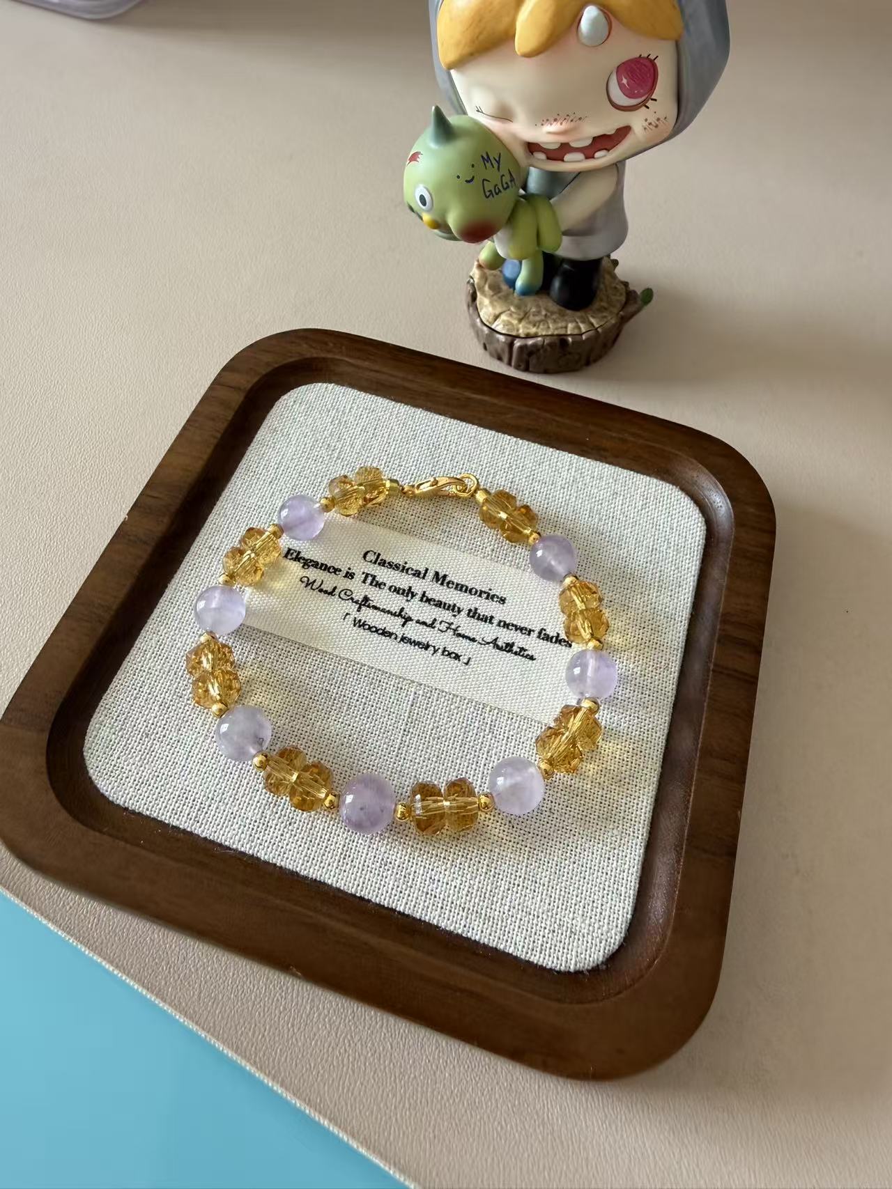 Lavender Amethyst & Faceted Citrine Bracelet with Gold Accents - Dainty Healing Crystal Jewelry for Women B113