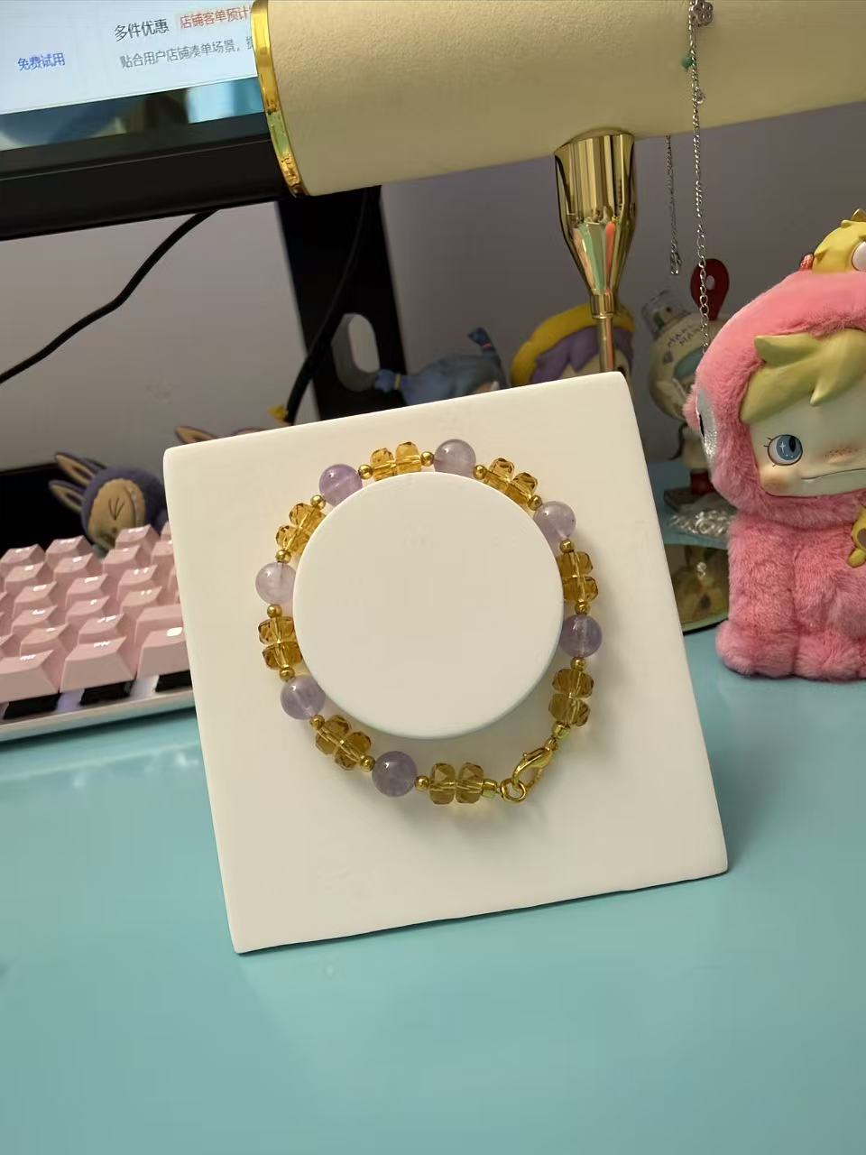Lavender Amethyst & Faceted Citrine Bracelet with Gold Accents - Dainty Healing Crystal Jewelry for Women B113