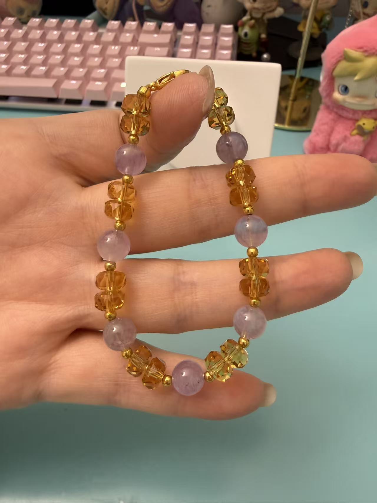 Lavender Amethyst & Faceted Citrine Bracelet with Gold Accents - Dainty Healing Crystal Jewelry for Women B113