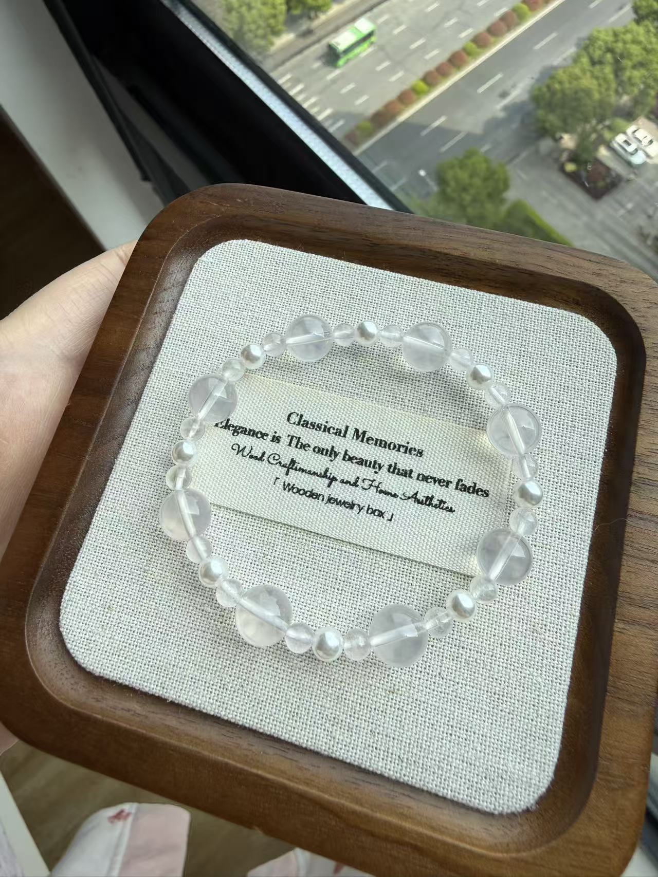 Clear Quartz Beaded Bracelet with Faceted & Round Beads - Minimalist Elegant Jewelry B204