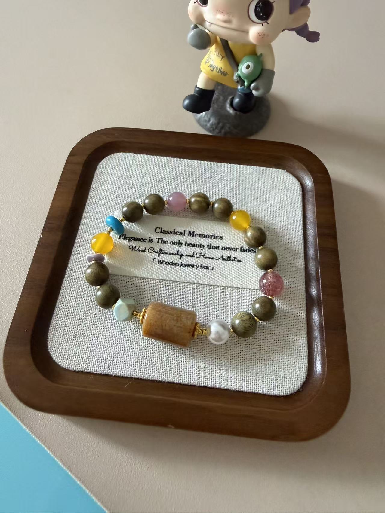 Boho Natural Wood & Multi-Gemstone Beaded Bracelet - New Chinese Style Jewelry B33