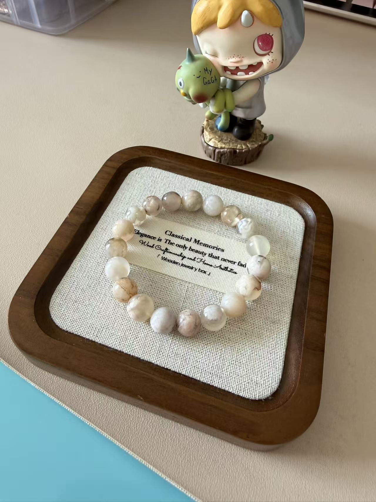 Milky Coffee Tone Natural Stone Beaded Bracelet - Dainty Minimalist Jewelry B100