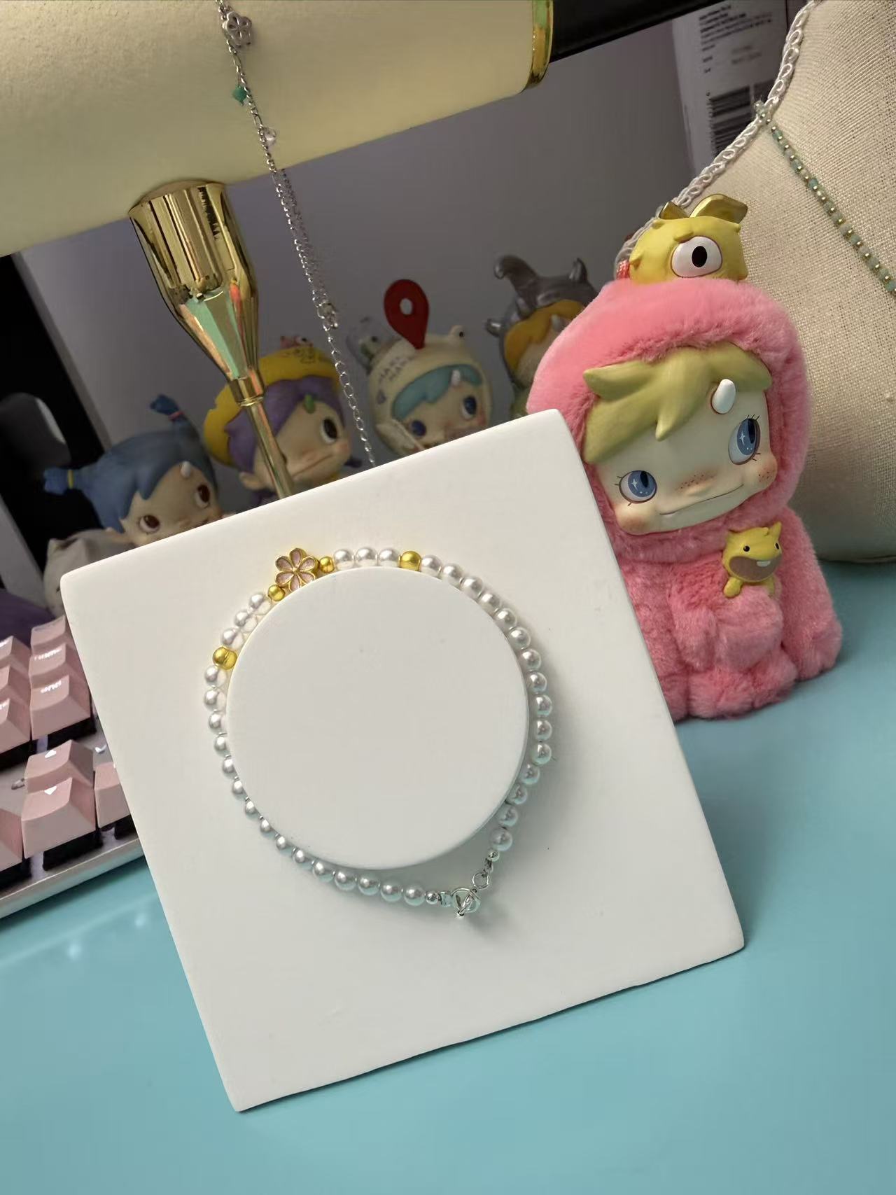 Dainty Pearl Bracelet with Pink Flower Charm - Elegant Everyday Jewelry for Women B167