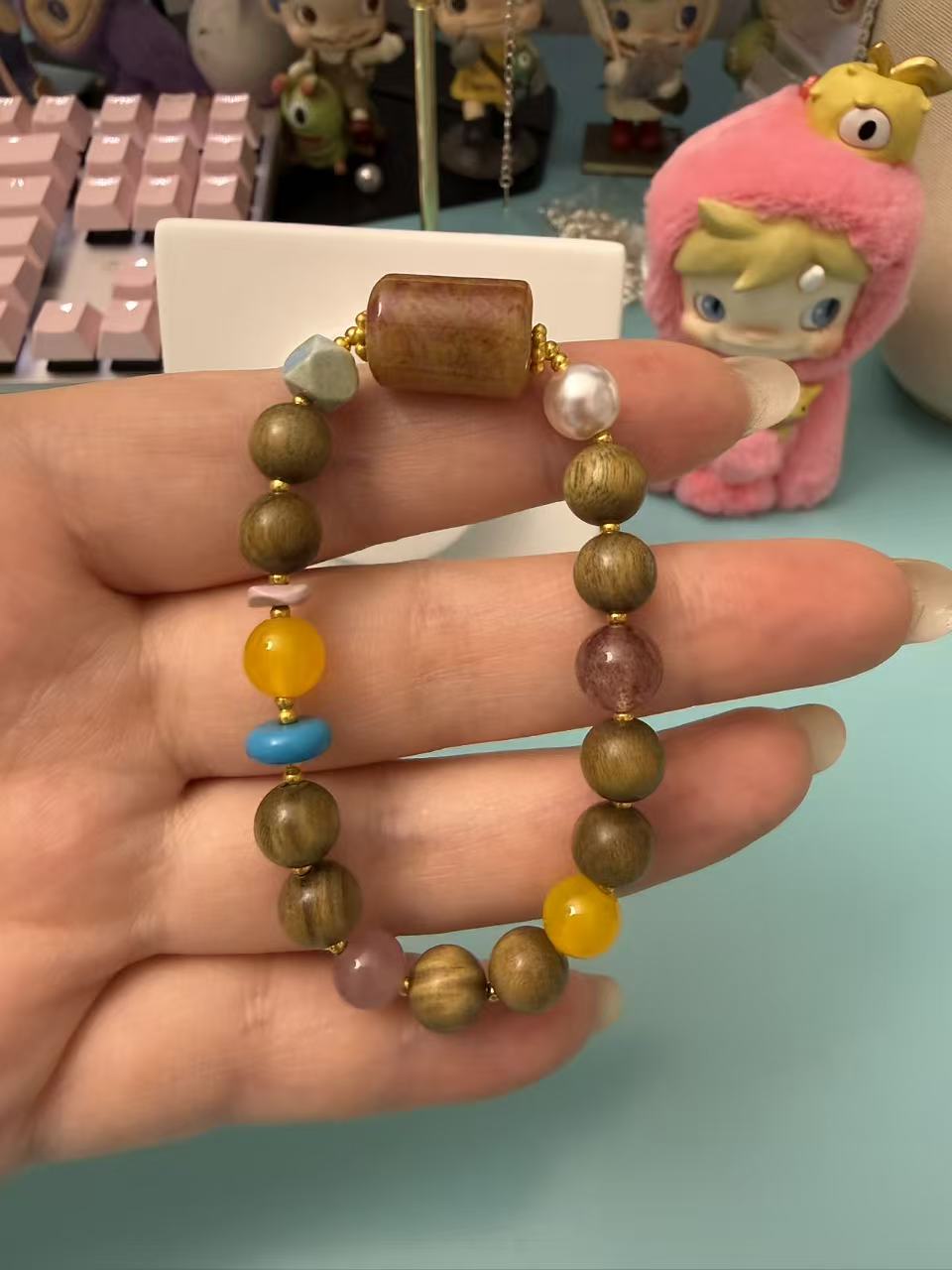 Boho Natural Wood & Multi-Gemstone Beaded Bracelet - New Chinese Style Jewelry B33