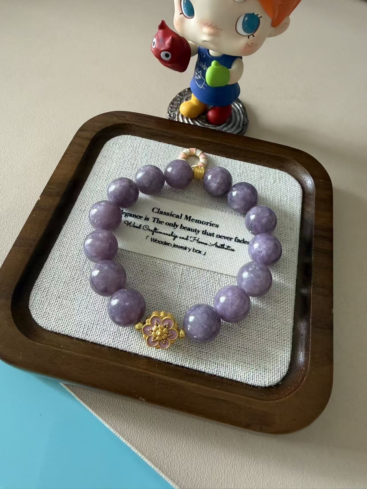 Natural Lavender Crystal Beaded Bracelet with Gold Plated Flower Charm - Chinese Style Healing Jewelry for Women B31