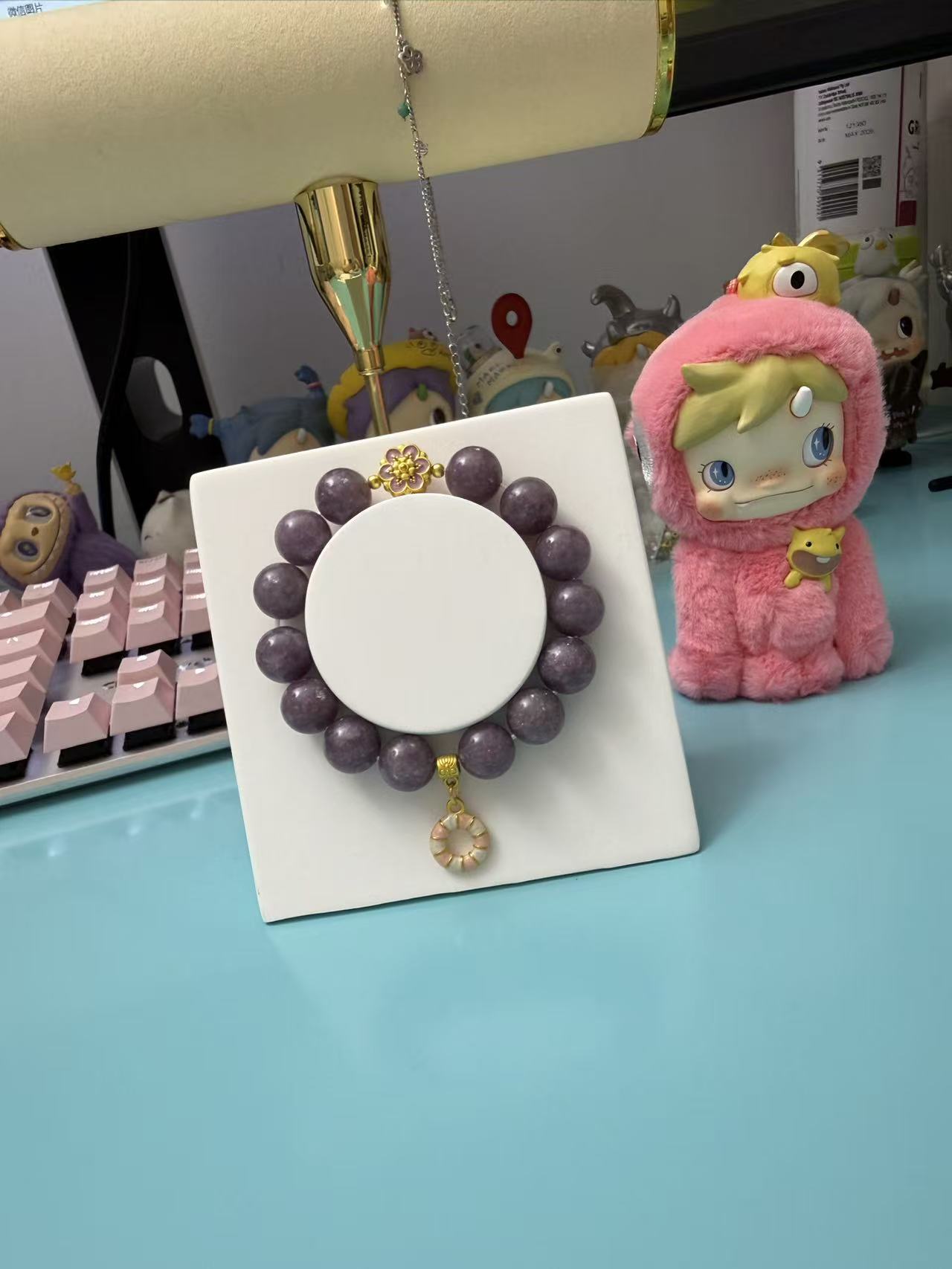 Natural Lavender Crystal Beaded Bracelet with Gold Plated Flower Charm - Chinese Style Healing Jewelry for Women B31