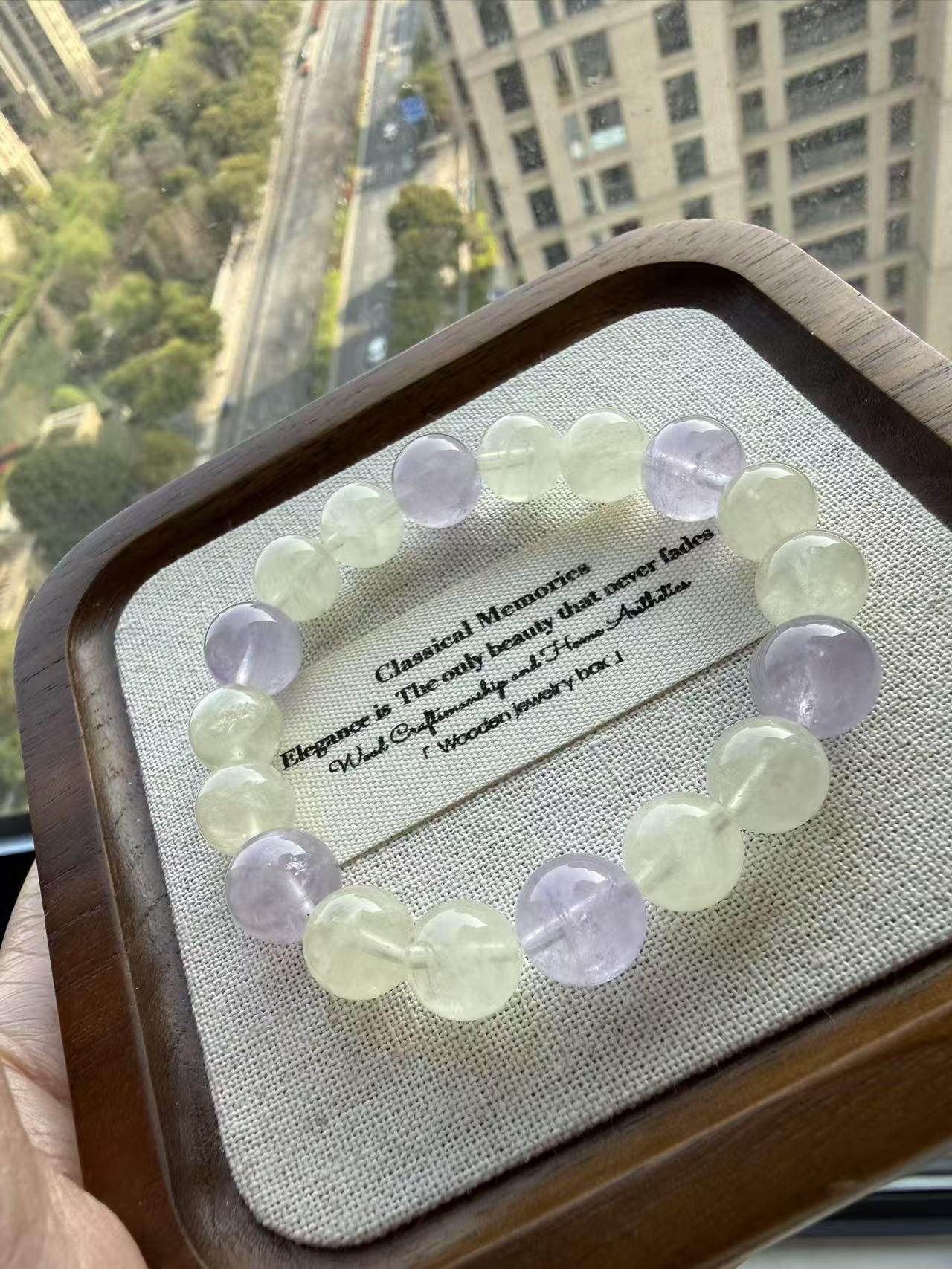 Natural Prehnite & Amethyst Beaded Bracelet | Calming Energy Crystal Jewelry B195
