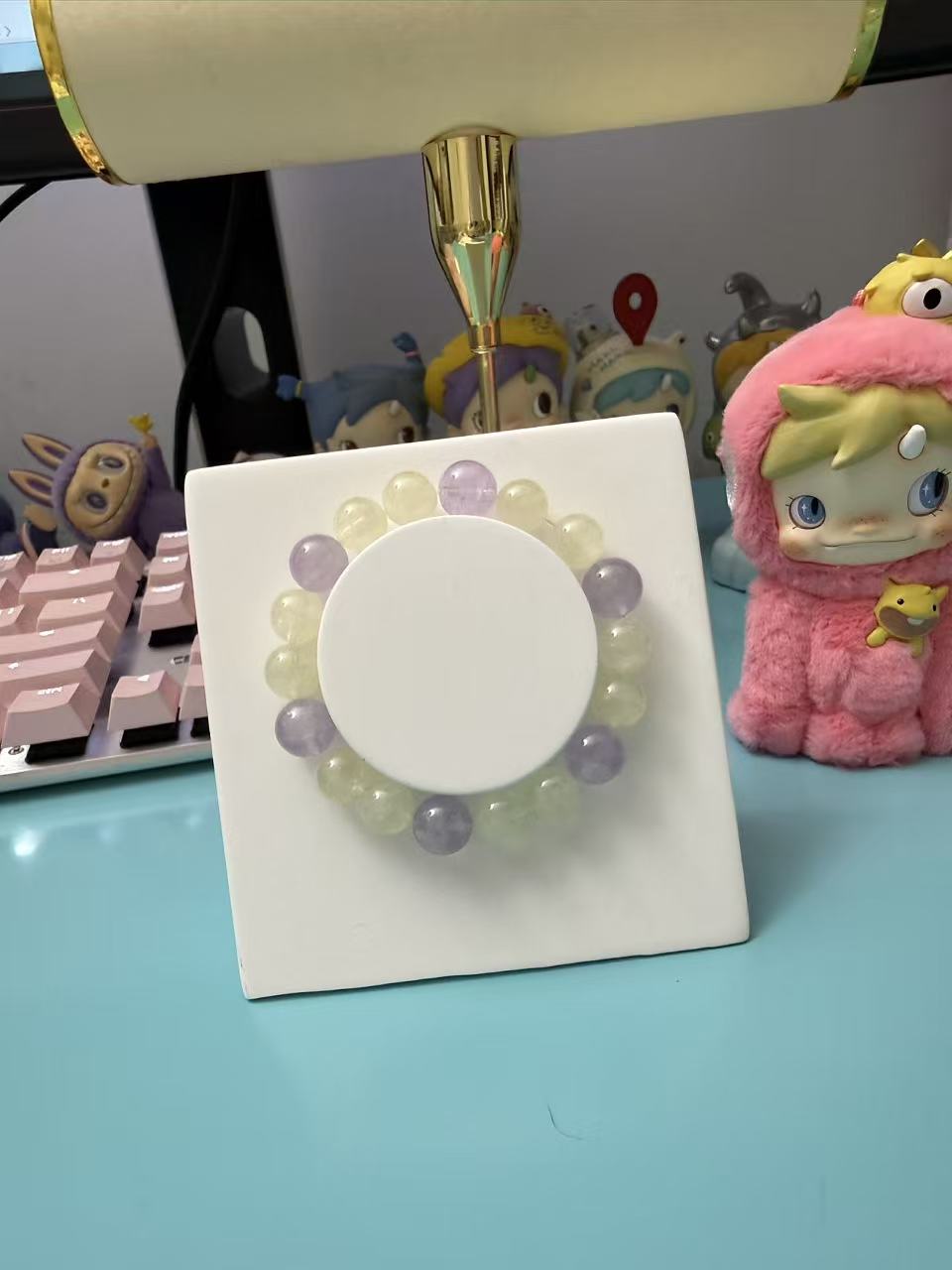 Natural Prehnite & Amethyst Beaded Bracelet | Calming Energy Crystal Jewelry B195