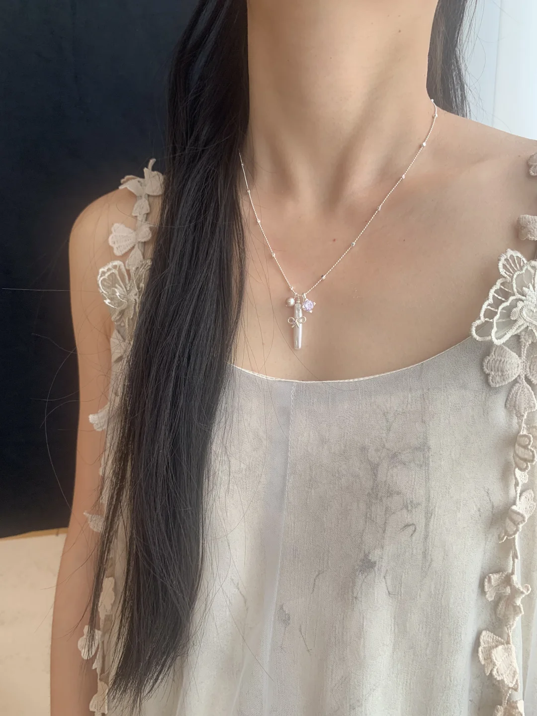 Natural Baroque Pearl Cross Necklace