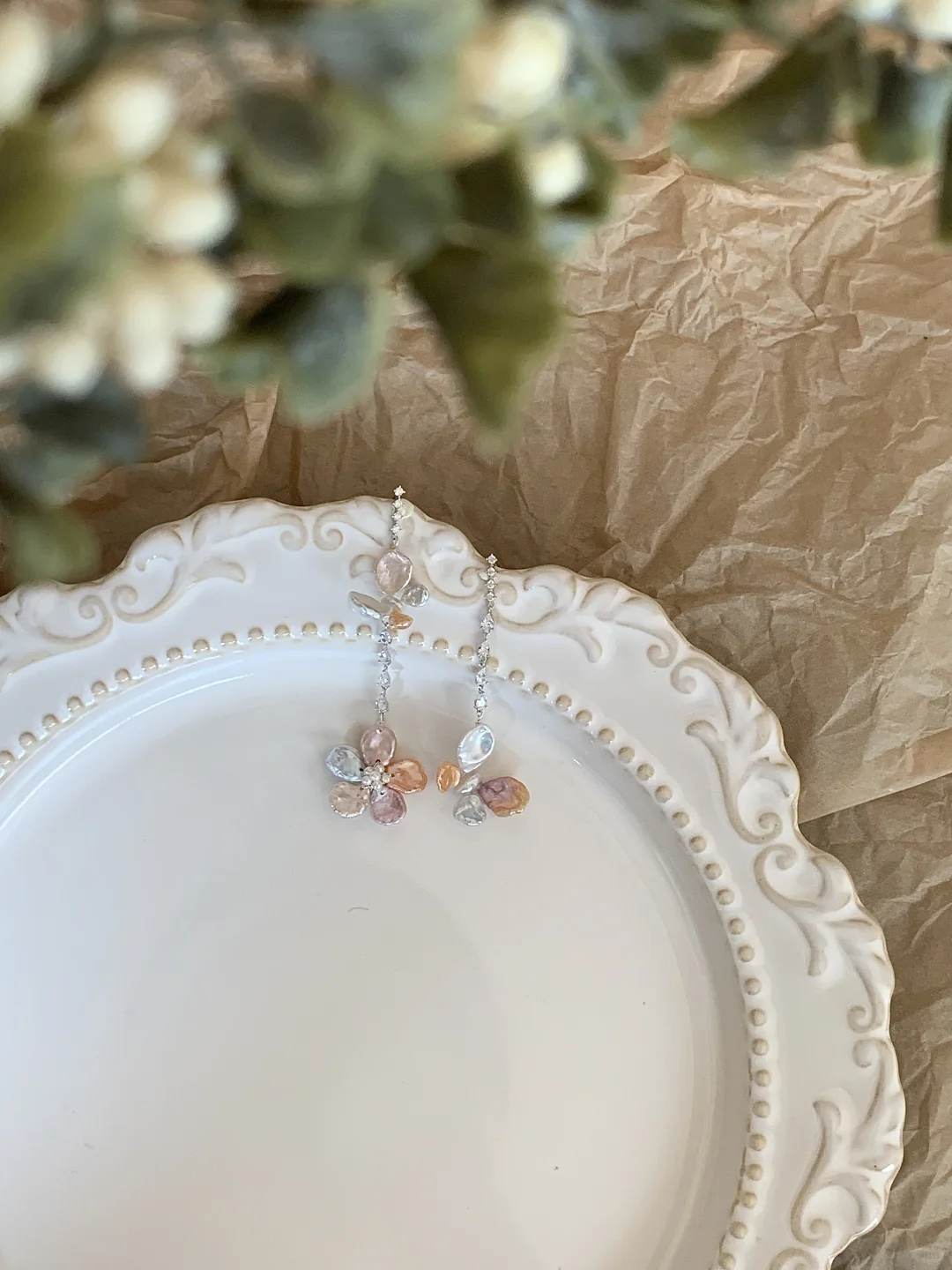 Natural Baroque Pearl Colorful Flowers Butterfly Asymmetric Earrings