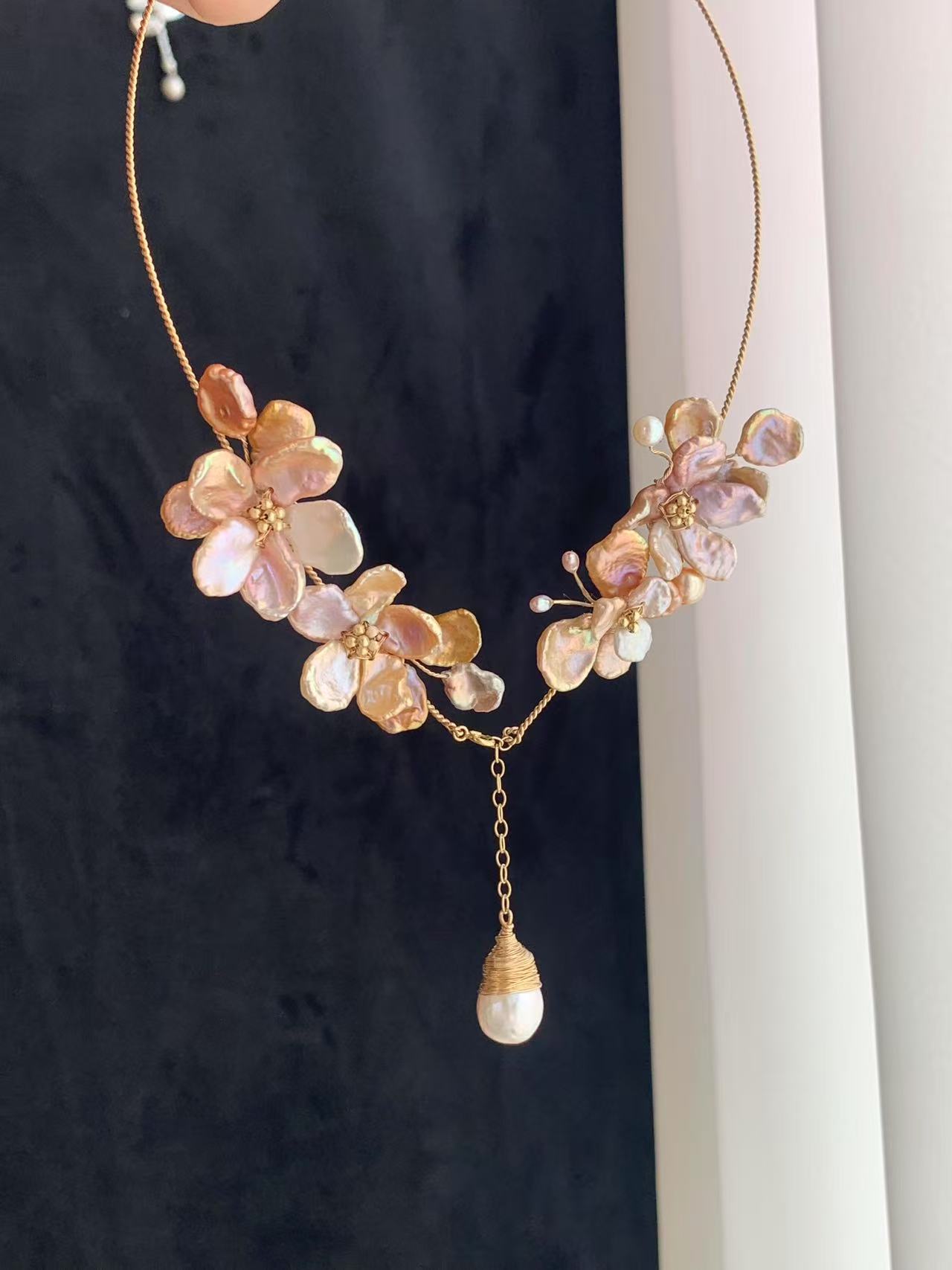 ★ENGBROX★ annie pearl flower necklace EBNL24028WH Handmade flower pearl necklace - annie-jewelry.com